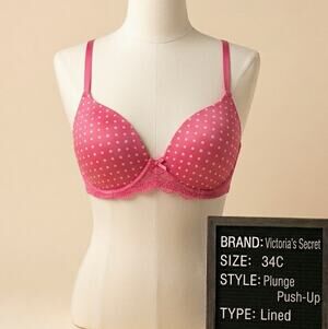Victoria's Secret Hot Pink Polka Dot Plunge Bra